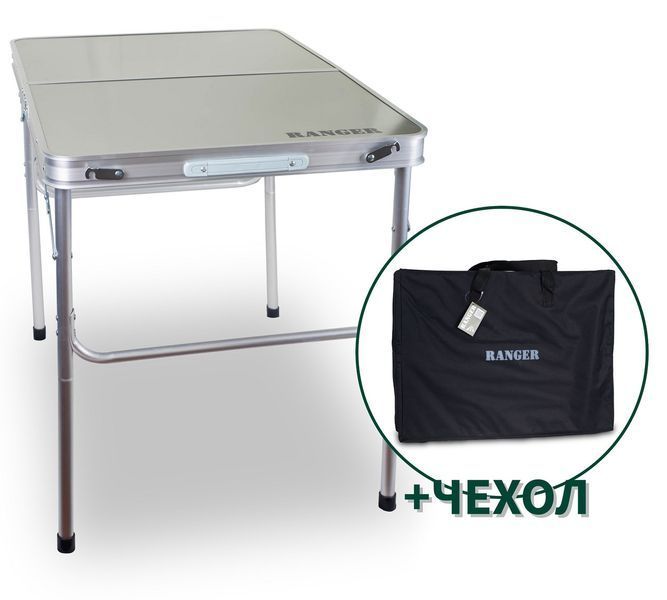 Складний стіл Ranger Slim RA 1109 &ndash; легкий алюмінієвий з висотою 37/70 см застібається і вміщує 2 стільці сірий 90х60 см RA1109 фото