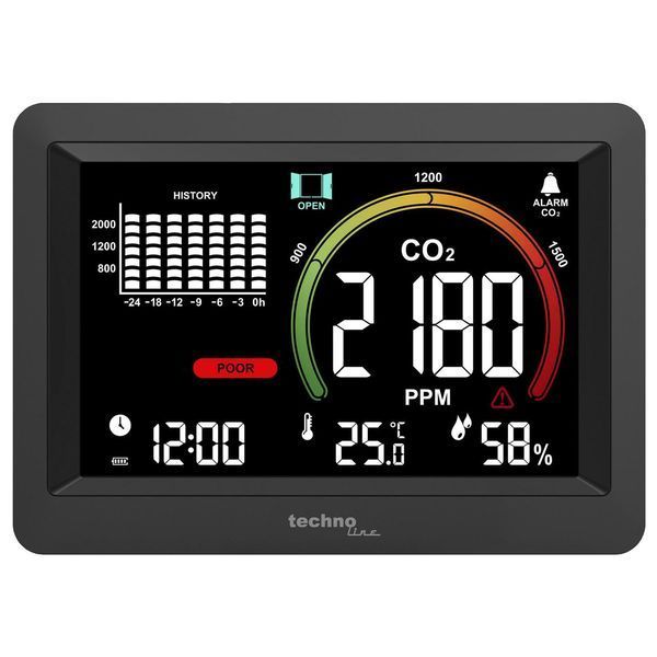 Метеостанція Technoline WL1028 Black з аналізатором CO2 вбудованим акумулятором будильником DAS302446 фото
