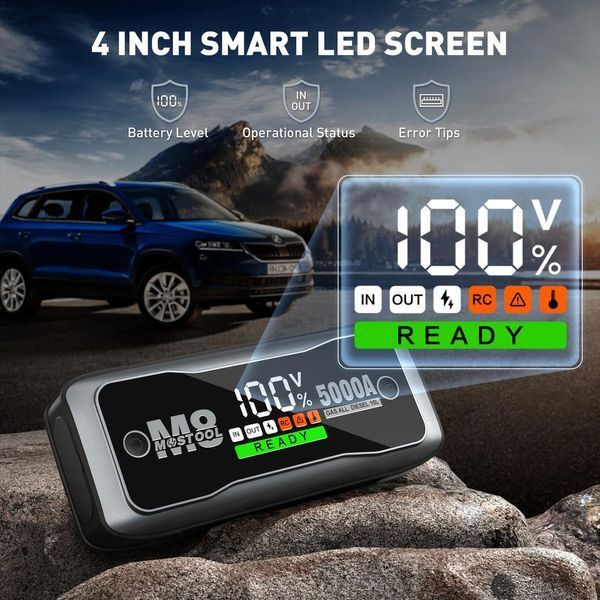 Пускове пристрій Jump Starter для авто MOSTOOL M8 5000A 8880Wh 24000mAh з LED ліхтарем і павербанком компактний та потужний JSM8 фото