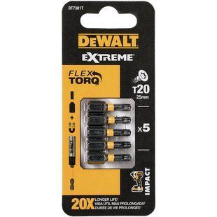 Набір біт DeWALT DT7381T тип шліца Torx довжина 25 мм кількість 5 шт. тип біти T20 упаковка блистер DT7381T фото