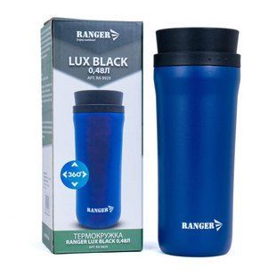 Термокружка Ranger Lux 0.48 літра Black для гарячих і холодних напоїв нержавіюча сталь кнопкова система 360&deg; відкриття екологічно RA9929 фото