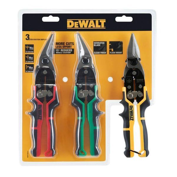 Набір ножиць з металу ERGO Aviation DeWALT DWHT14676-0 довжина 250 мм товщина різу до 1.2 мм тип ножиць комбіновані DWHT14676-0 фото