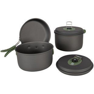 Набір посуду Bo-Camp Explorer 3 Pieces Hard Anodized Grey/Green 1.4-2.2 л для кемпінгу з компактним чохлом та швидким приготуванн DAS302732 фото
