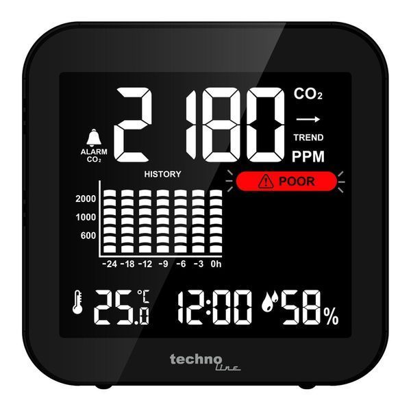 Метеостанція Technoline WL1025 Black з аналізатором CO2 температурою та вологістю Li-Ion акумулятор USB живлення DAS301773 фото