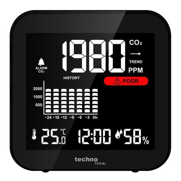 Метеостанція Technoline WL1025 Black з аналізатором CO2 температурою та вологістю Li-Ion акумулятор USB живлення DAS301773 фото