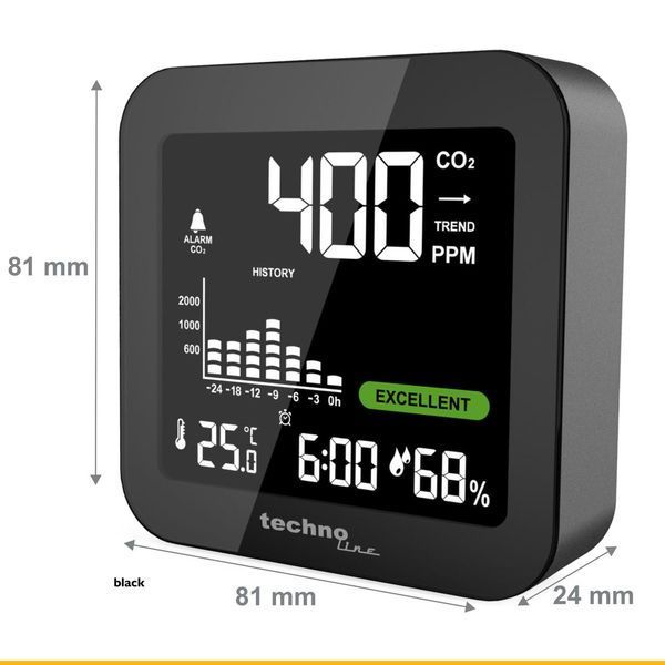 Метеостанція Technoline WL1025 Black з аналізатором CO2 температурою та вологістю Li-Ion акумулятор USB живлення DAS301773 фото