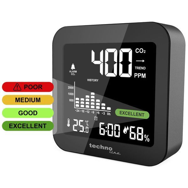 Метеостанція Technoline WL1025 Black з аналізатором CO2 температурою та вологістю Li-Ion акумулятор USB живлення DAS301773 фото