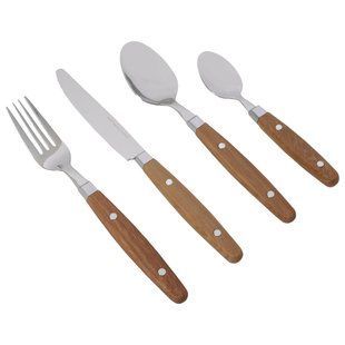 Набір столових приборів Gimex Cutlery Nature 16 частин для 4 осіб дерев&rsquo;яний для кемпінгу з нержавної сталі та меламіну з малюнко DAS302016 фото