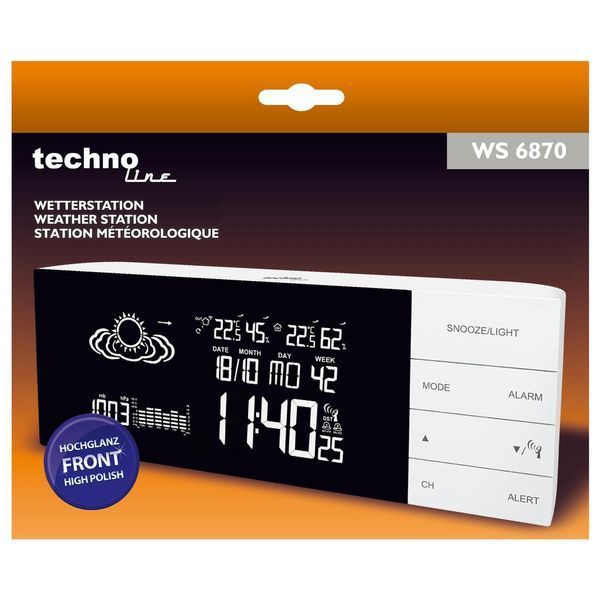 Метеостанція Technoline WS6870 White - бездротова з датчиком температури та вологості прогноз погоди будильник білий пластик DAS301785 фото