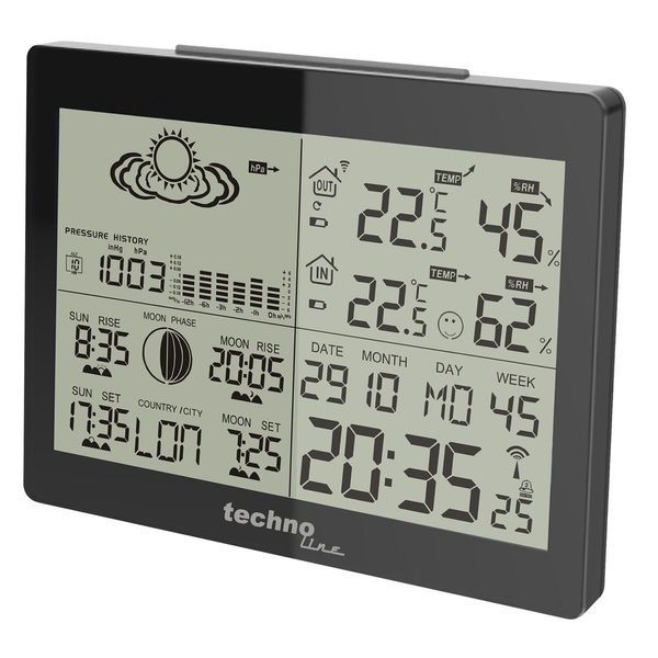 Метеостанція Technoline WS6760 Black прогноз погоди 3 датчики будильник атмосфера вологість температура місячні фази DAS301181 фото
