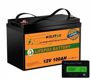 Литий-залізо-фосфатний акумулятор NIELFTOR LiFePO4 12.8V 100 Ah LCD (1280Wh) (BMS 100A) NFT-12100JK-LCD колір Чорний новий 123000815 фото